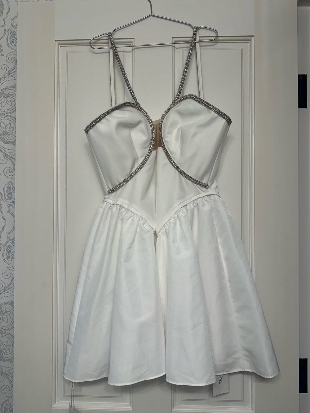 Self-Portrait White Mini Dress with Silver Trim